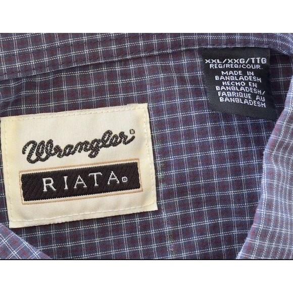 Wrangler RIATA Mens XXL Burgundy Navy White Checkered Pattern Plaid Button Up - Picture 5 of 8